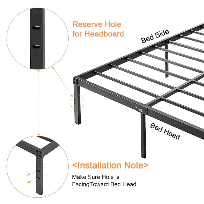 Javlergo 14/16/18 Inch Metal Platform Bed Frame, Heavy Duty Slat Support /No Box Spring Needed