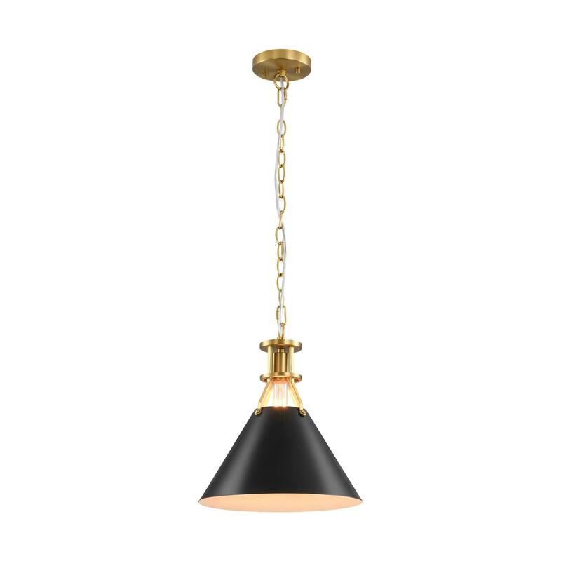 1-Light Modern Industrial Brushed Gold Cone Adjustable Pendant Light for Kitchen Island