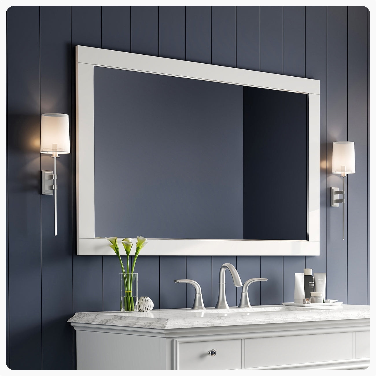 Eviva Aberdeen 48" x 30" Rectangular White Wooden Framed Mirror