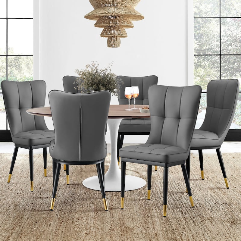 Faux Leather Upholstered Dining Chairs Set of 4 with Checked Pattern