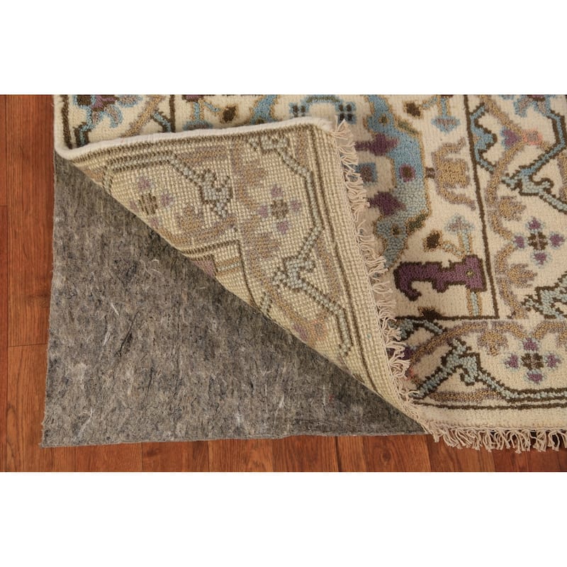 All-Over Floral Oushak Indian Runner Rug Hand-Knotted Wool Carpet - 2'6"x 7'9"