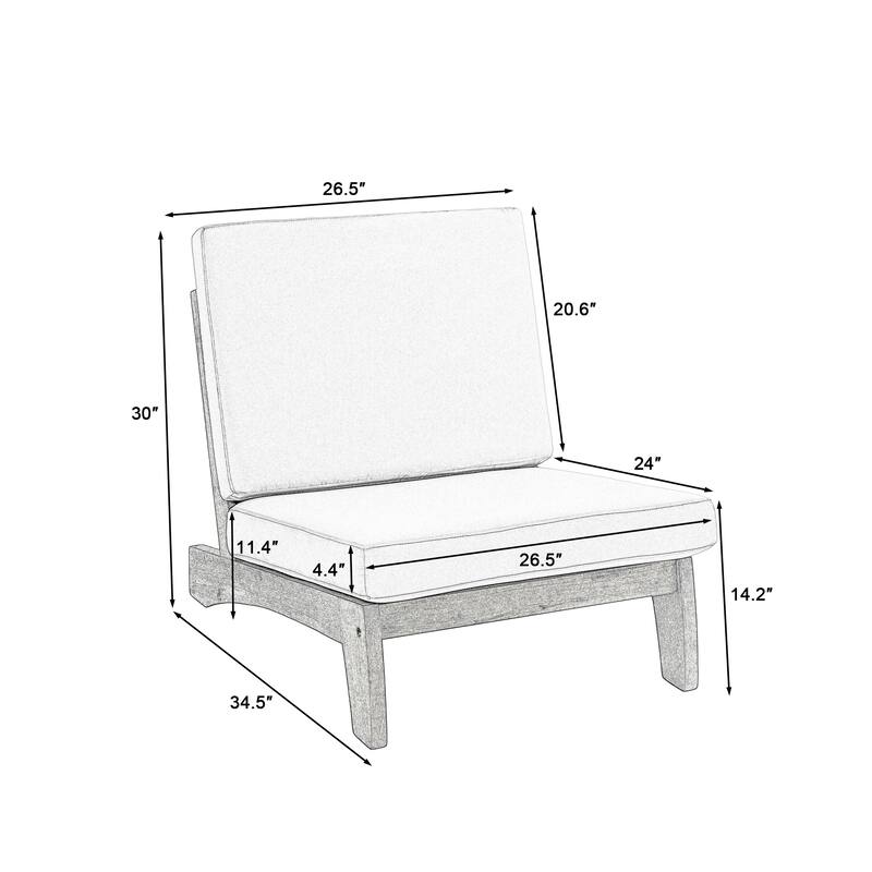 Acacia Wood Outdoor Armless Club Chair With Waterproof Cushion