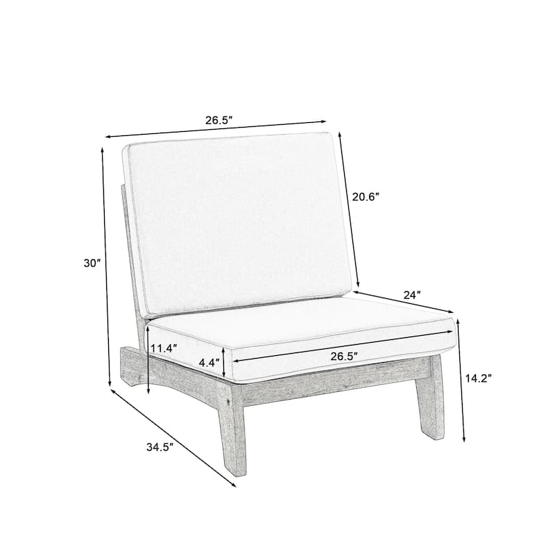 Sectional Wood Furniture 2 Seat Armless Patio Sofa - Single chair - Chair/White