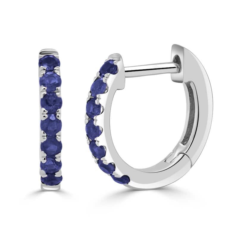 Joelle Collection Sapphire Huggie Earrings 14K Gold 11mm - White