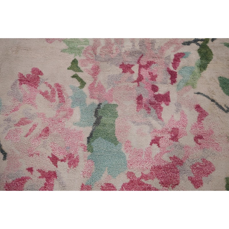 Hand-Knotted Wool & Silk Abstract Indian Area Rug - 6'5"x 9'5"