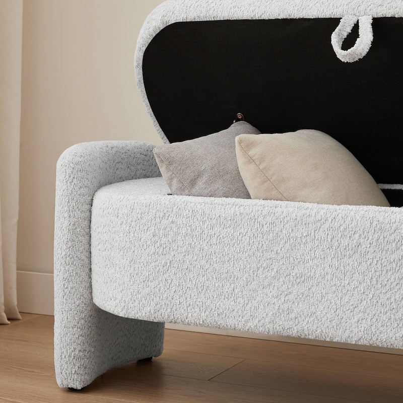 47in. Large Upholstered Storage Ottoman Oval Storage Bench 3D Lamb Fleece Fabric Bench