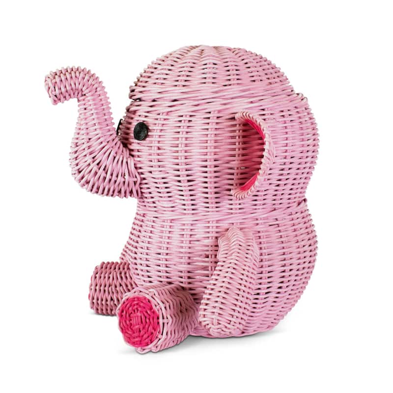 Large Pink Elephant Rattan Storage Basket with Lid Decorative Home Decor Hand Woven Shelf Organizer Cute Handmade Gift