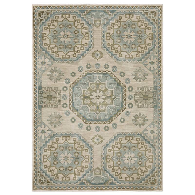 Meadow Bohemian Medallion Beige/ Teal Area Rug - 5' 3" x 7' 6" - Rectangle