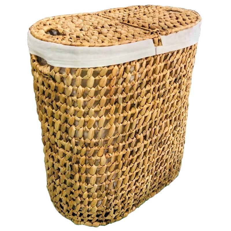 Double Sided Laundry Clothes Hamper Woven Wicker Seagrass with Lid