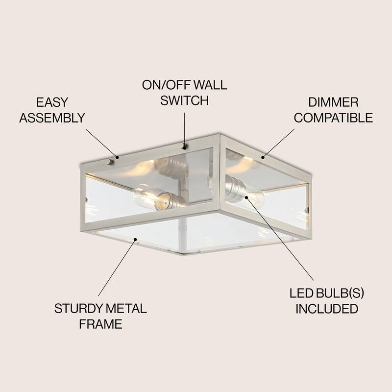 Alma 12" Metal/Glass LED Flush Mount, by JONATHAN Y