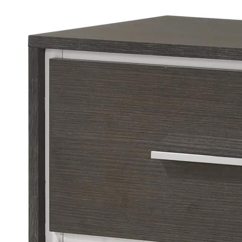 Hez Nightstand, 2 Drawers, Silver Trim, Modern Dark Brown Finish