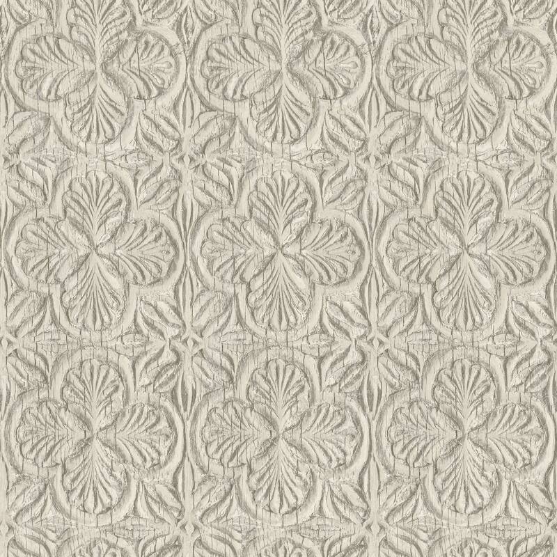 Chesapeake Karachi Taupe Wooden Damask Wallpaper