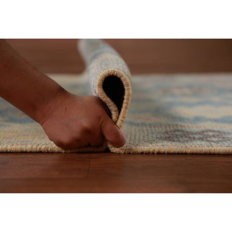 Hand Knotted Oriental 100% Wool Carpet Transitional Floral Navy Blue & Blues Oushak Runner Rug - 17' 2'' X 3' 1''