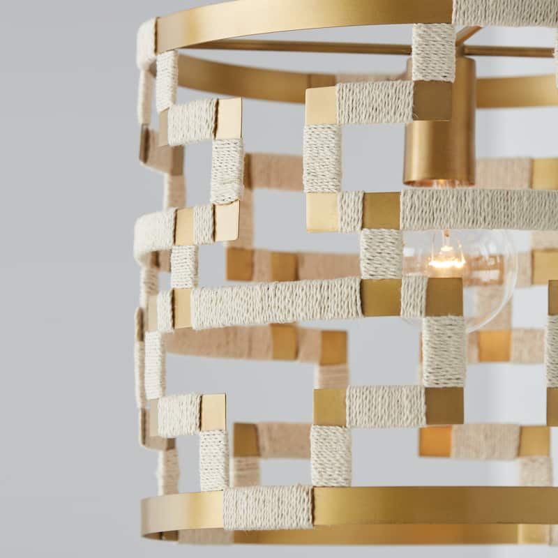 Hala 13.5" 1-light Patinaed Brass/ Bleached Natural Jute Pendant