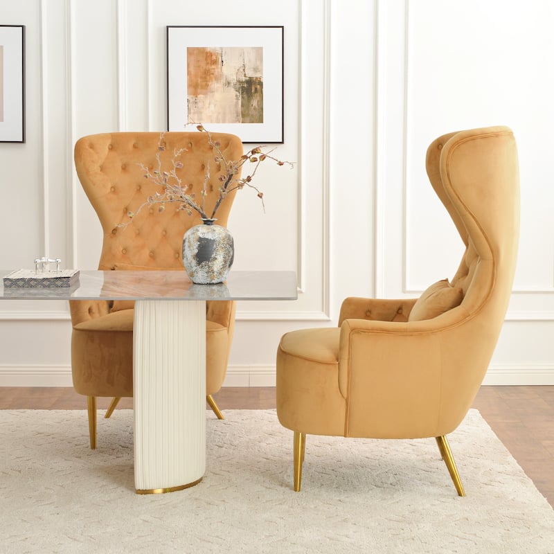 KINWELL Tufted High Wingback Accent Chairs Velvet Armchairs, Set of 2