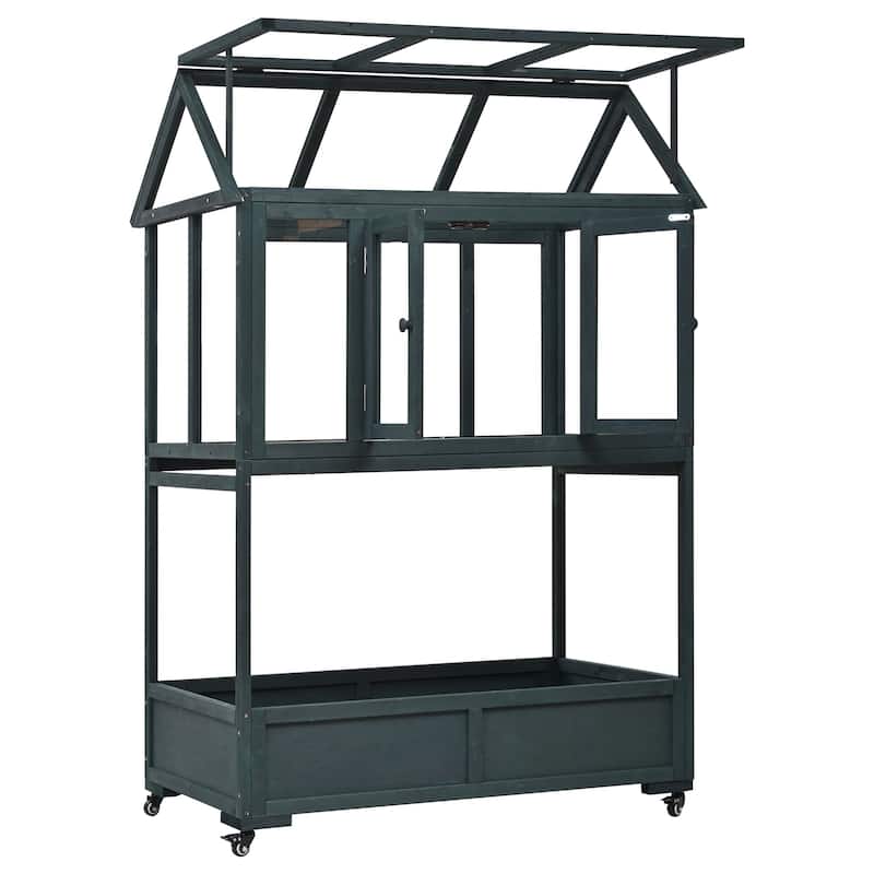 62″ Portable Wood Cold Frame Greenhouse with Storage Box