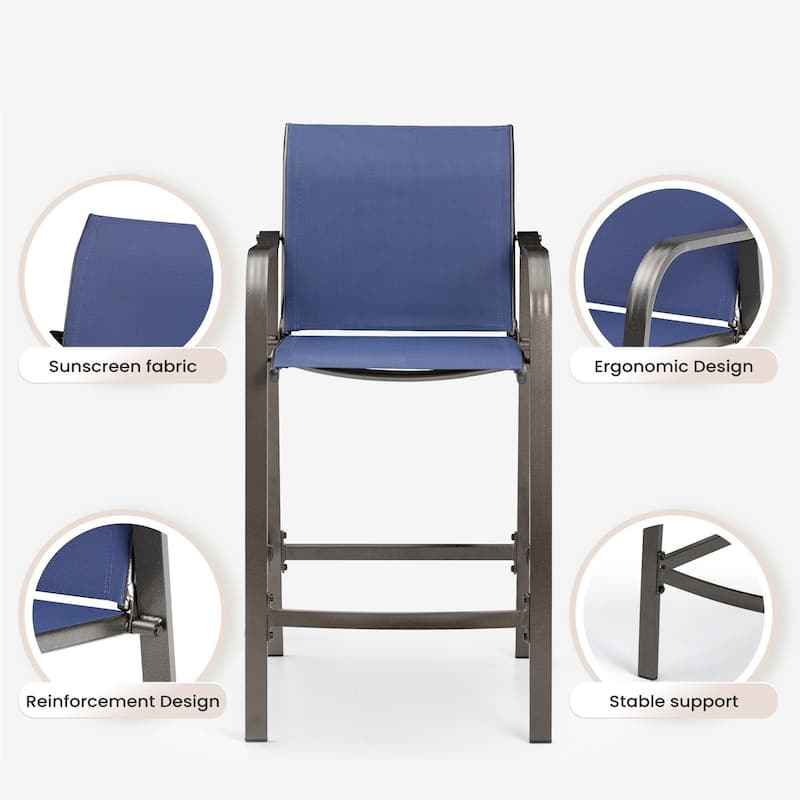 VredHom Outdoor Aluminum Bar Stool Set Patio Bar Chairs (Set of 2) - 21.7" W x 25.6" D x 43.7" H