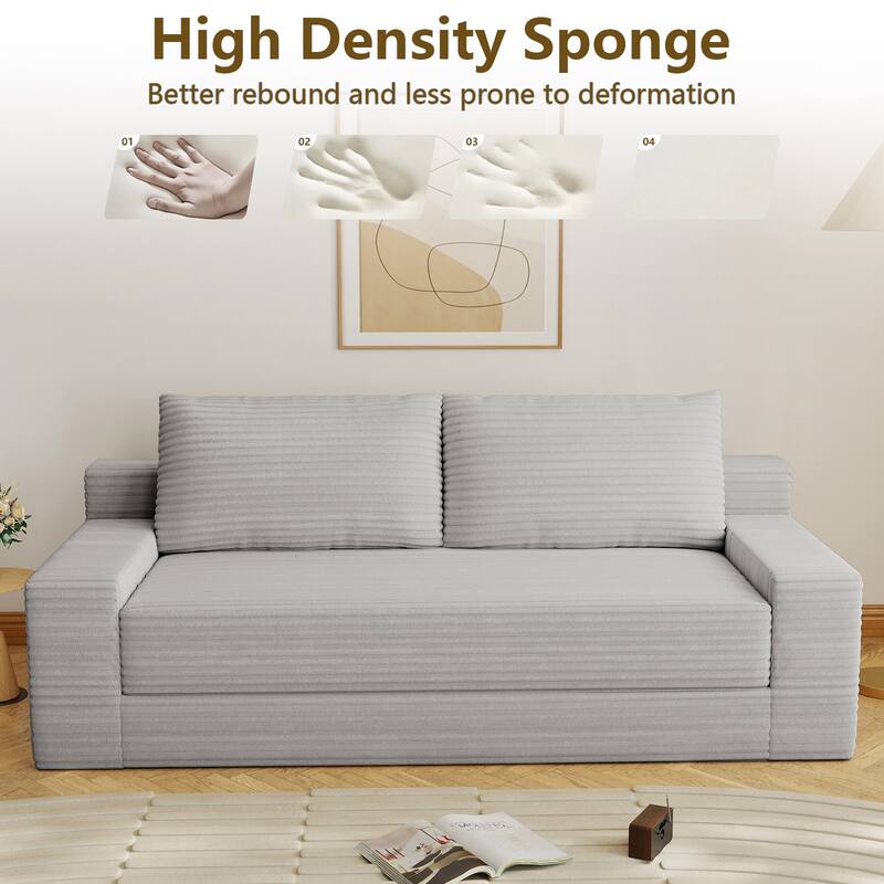 70.87" Corduroy Loveseat Sofa Bed, Modern Deep Seat Sofa in a Box for Small Spaces, No Assembly