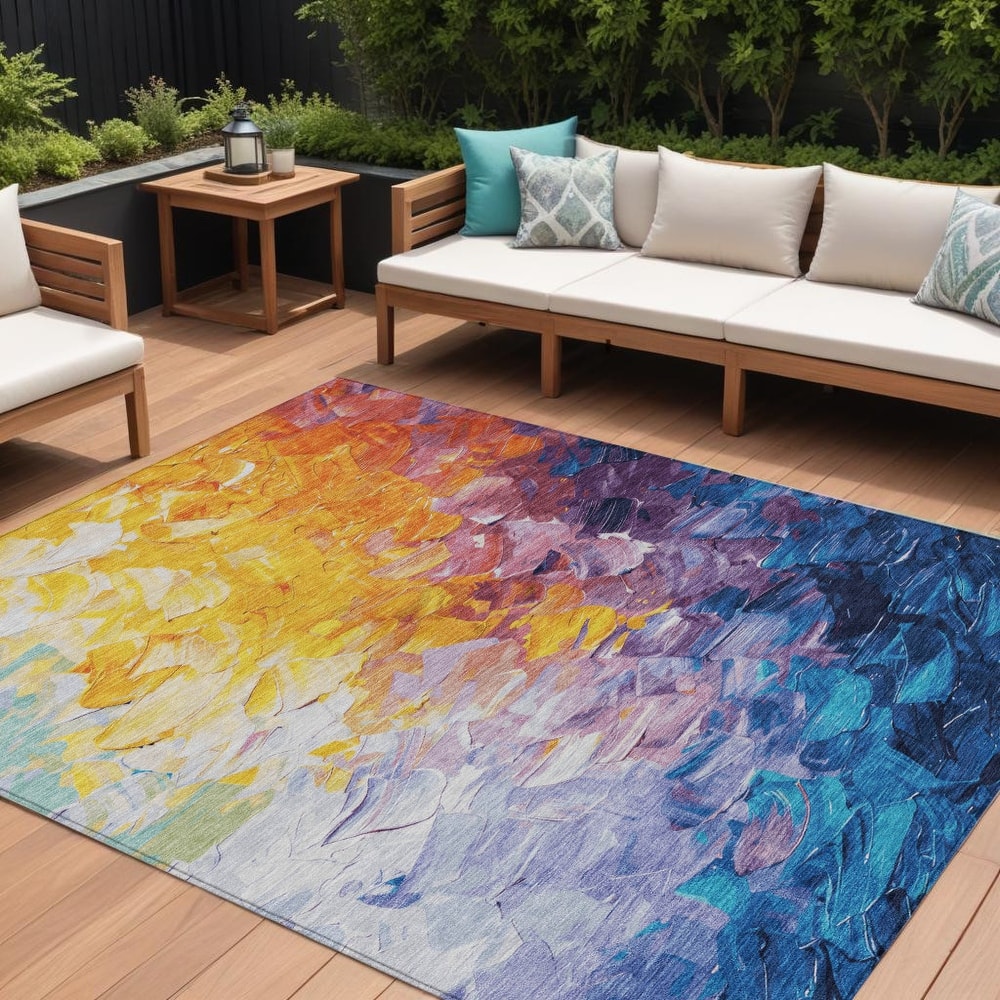 HomeRoots Abstract Transitional Rectangle Outdoor Rug