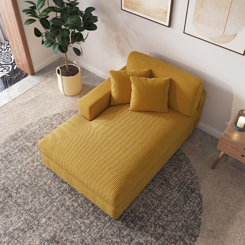 Upholstered Corduroy Chaise Lounge Chair With Pillow, Chaise Lounges For Interior