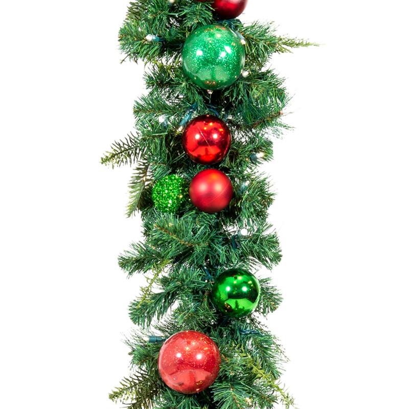 9 ft. Artificial Christmas Garland with Lights - Christmas Cheer - Red