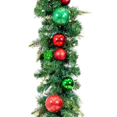 9 ft. Artificial Christmas Garland with Lights - Christmas Cheer - Red