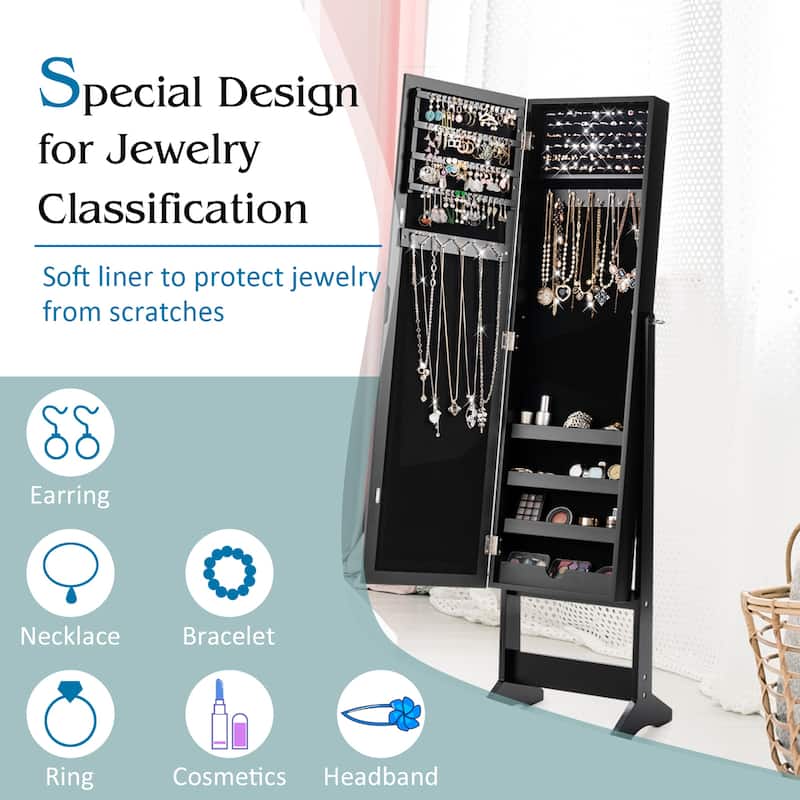 Gymax Vanity Mirror Tilting Jewelry Cabinet Organizer Storage Box - See Details