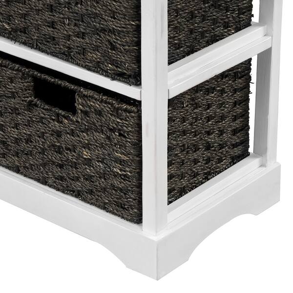 Shop Vintage White Storage Cabinet With 6 Rattan Baskets Overstock 32203811