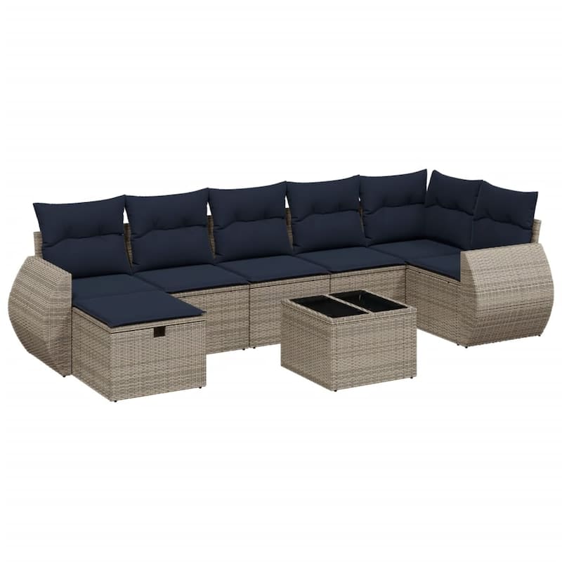 vidaXL Patio Sofa Set with Cushions Outdoor Conversation Furniture Poly Rattan - 24.4" x 24.4" x 27.2"