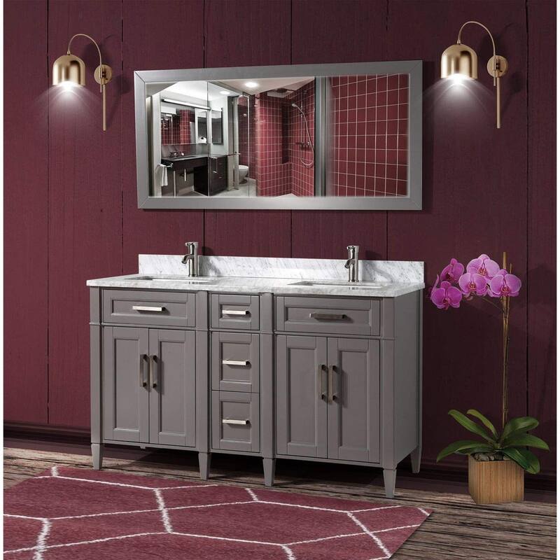 Vanity Art 60 in. Modern Double Sink Bathroom Vanity with Top and Mirror