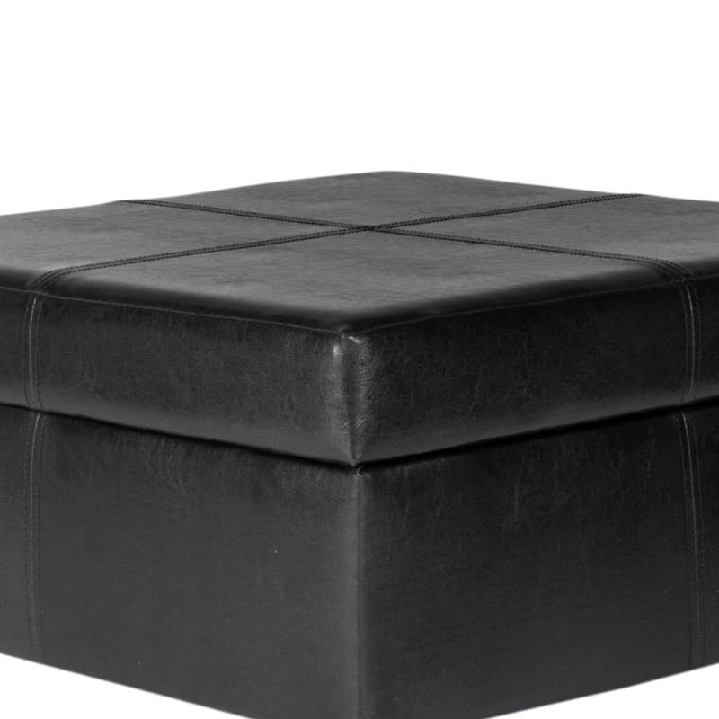 Leatherette Upholstered Wooden Ottoman With Hinged Storage, Black and Brown, Large - 15.75 H x 28 W x 28 L