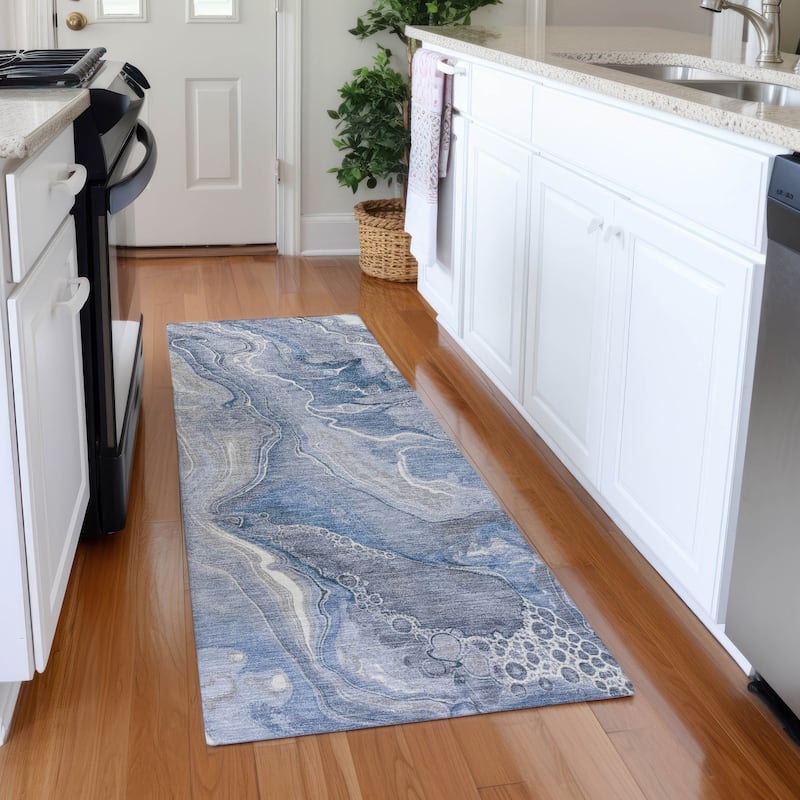 Premium Washable Super Soft Modern Glam Mayfield Rug - Denim - 2'3" x 7'6"