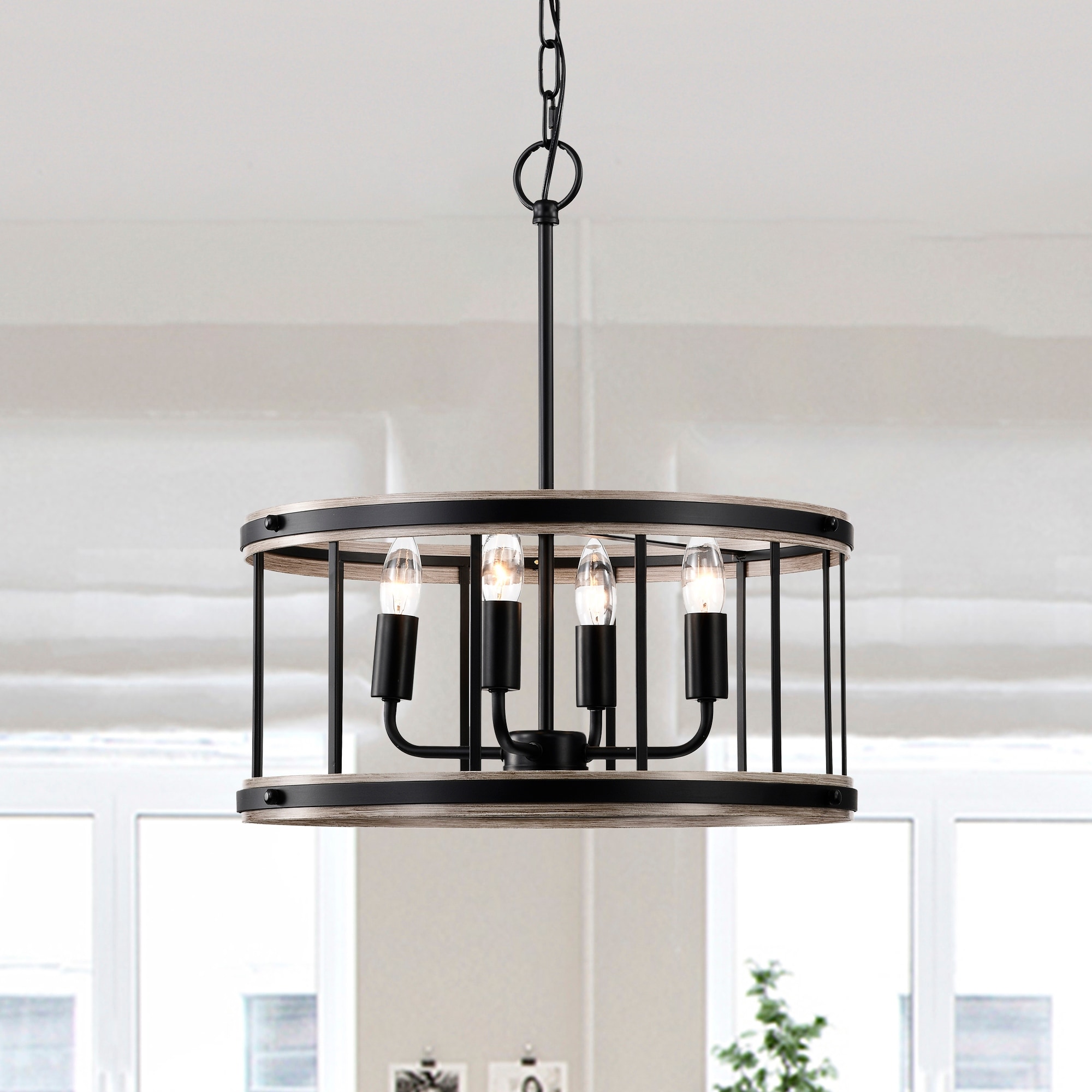 Warehouse of Tiffany Gd01 13mw Feilim 18 in. 4 Light Indoor Rustic Grey and Faux Wood Grain Finish Chandelier with Light Kit