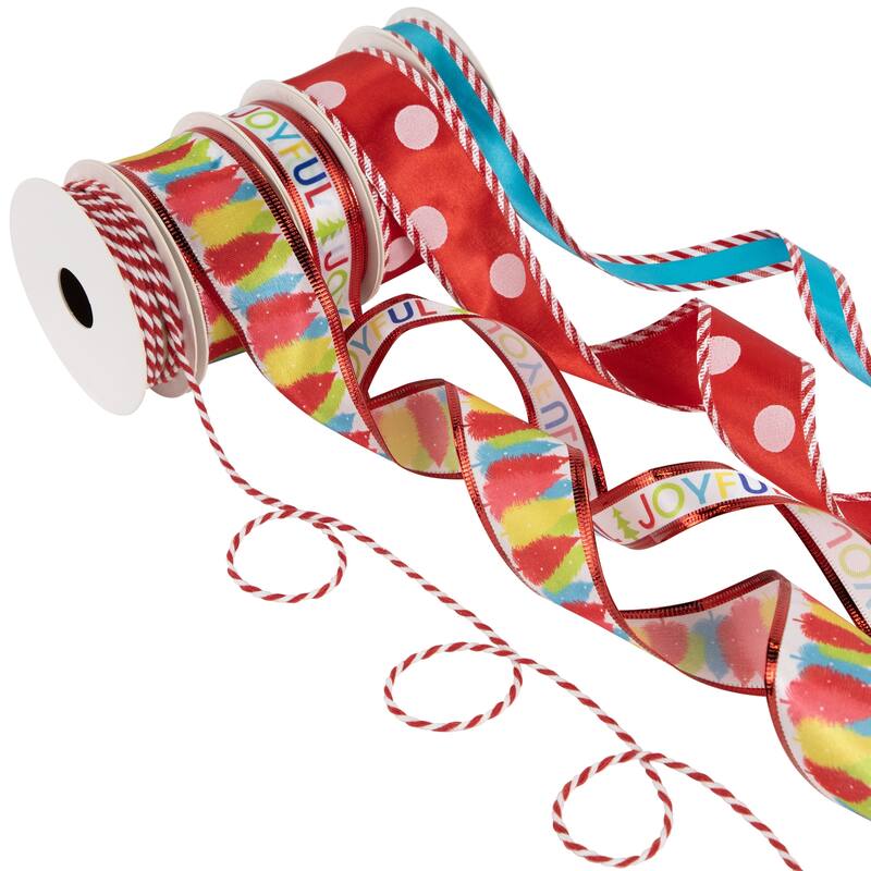 Set of 5 Polka Dots Matching Themed Craft Christmas Ribbons 1.5" x 3 Yards