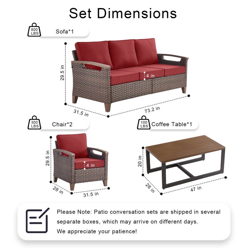 Pocassy Outdoor Patio Sofa Chair Ottoman Table Furniture Set