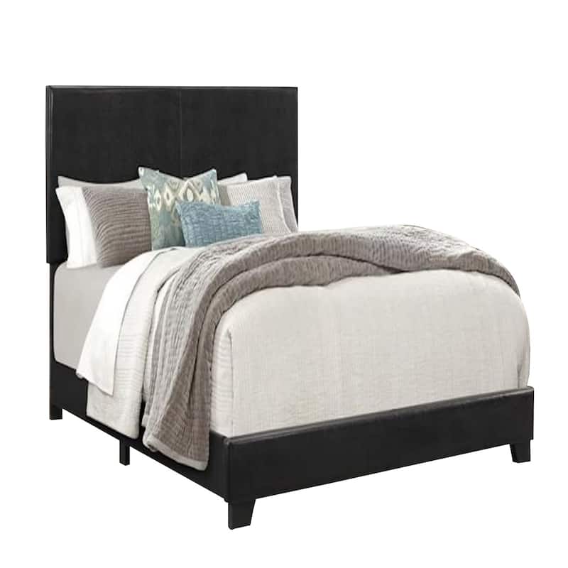 Shirin Twin Size Bed, Wood, Nailhead Trim, Upholstered Headboard, Black
