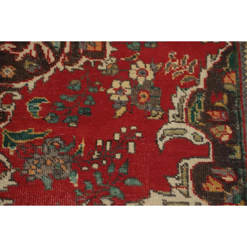 Hand Knotted Oriental 100% Wool Carpet Traditional Floral Red Tabriz Area Rug - 9' 4'' X 6' 5''