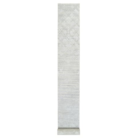 Hand Knotted Grey Modern and Contemporary with Wool Oriental Rug (2'7" x 24'3") - 2'7" x 24'3"