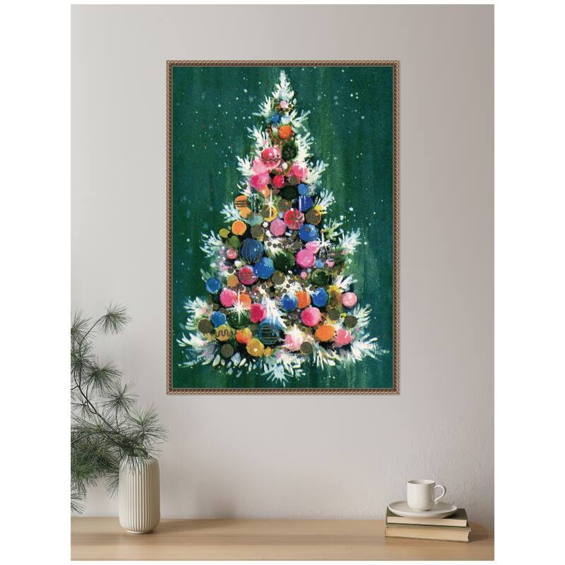 Kate and Laurel Sylvie Beaded Christmas Tree Framed Canvas by Corinna Buchholz of Piddix