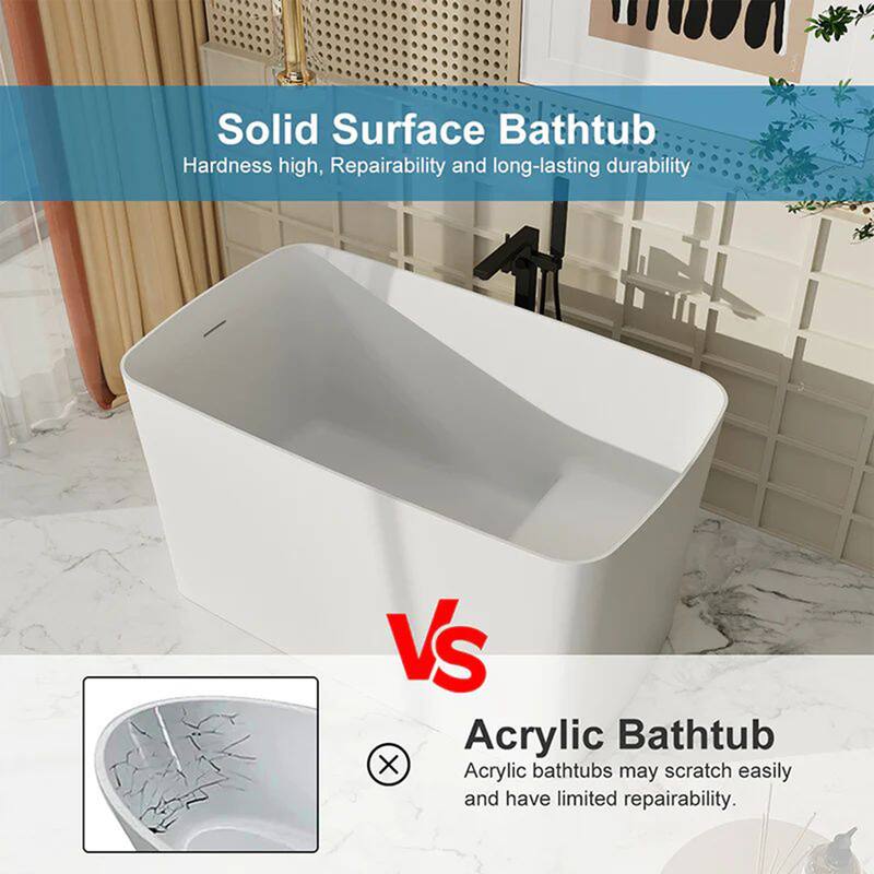 GIVINGTREE 47'' x28'' Solid Surface Stone Resin Freestanding Small Space Soaking Bathtub with Seat