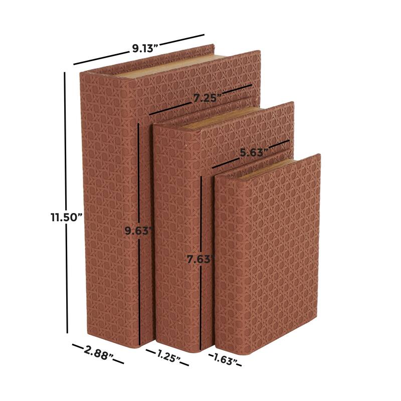 Faux Leather Book Shaped Decorative Box - Set of 3 Brown, Cream, Black, Copper - Roche River Decor