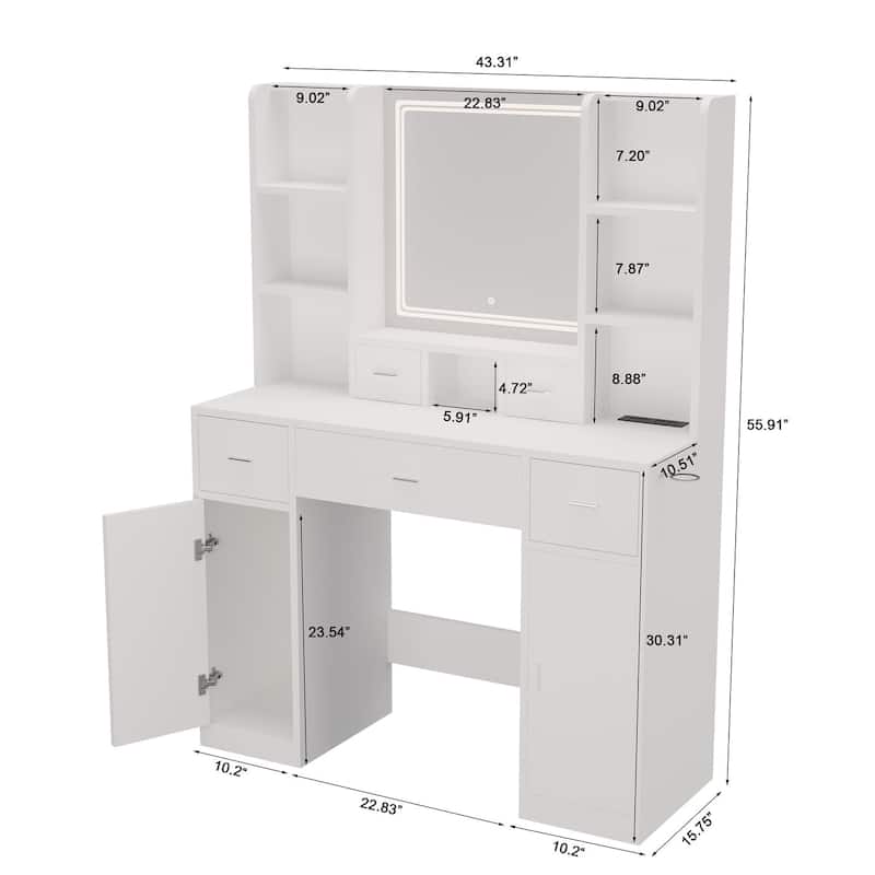 5 Drawer 43.31 in. W Dresser Table with Mirror