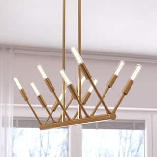 Warwick 10L Brass Contemporary Linear Chandelier Island Pendant Light Fixture - 32.25-in W x 16.25-in H x 8-in D