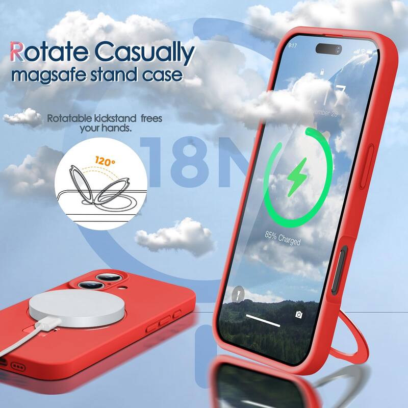 iPhone 16 Case, Liquid Silicone, Moisturizing Factor, Extreme Soft Slim Phone Case with Stand Compatible with MagSafe 6.1 inch