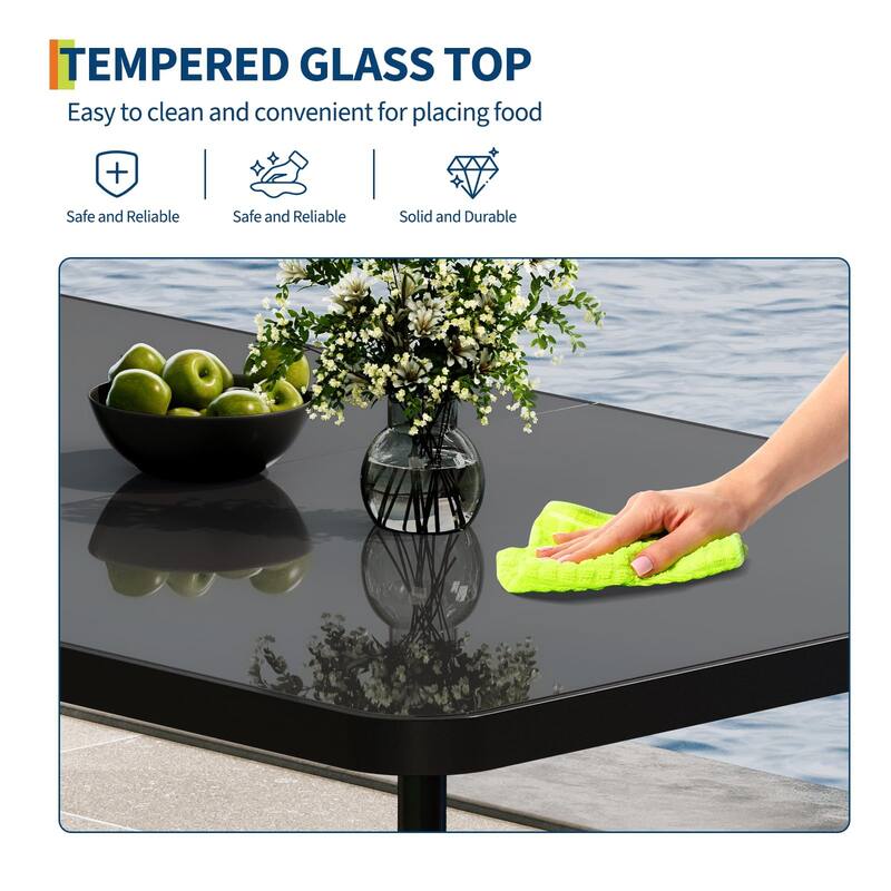 59" Tempered Glass Dining Table, Rectangular Outdoor Dining Table