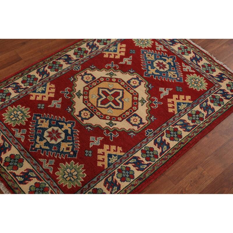 Red Kazak Foyer Rug Hand-Knotted Wool Carpet - 2'9" x 4'0"