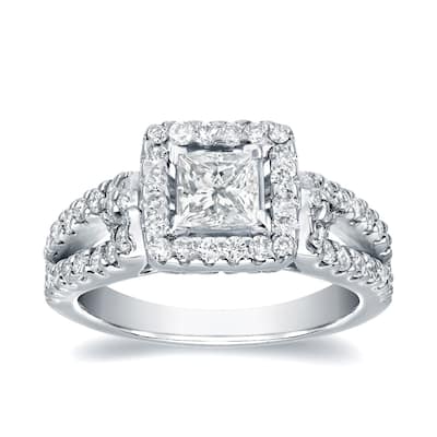 Auriya Platinum 1 2/5ctw Modern Princess-cut Halo Diamond Engagement Ring (J-K, I1-I2)