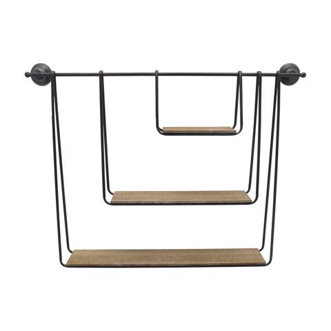 Metal, wood 29" 3-tier Hanging Wall Shelf, Brown 29"H - 39.0" x 5.0" x 29.0"