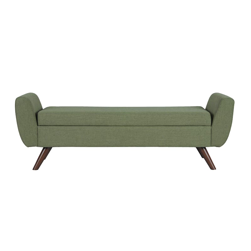 Rae Storage Bench Ottoman with Arms, Olive Green Woven Fabric, 60 Inch