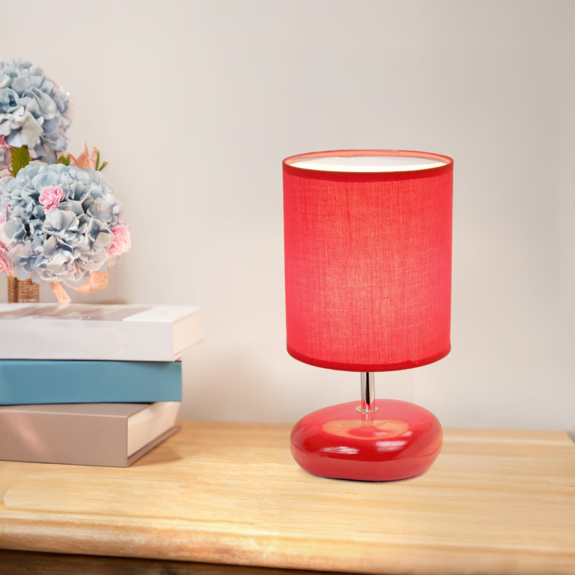 Traditional Mini Round Rock Table Lamp with Drum Shade - 10.25